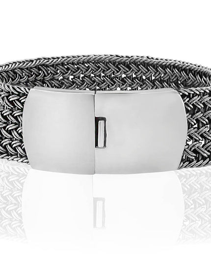 Wide Silver Net Bracelet – Solid 925 Sterling Silver Handmade Cuff
