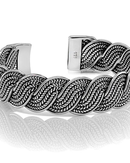 Chained Melody Braided Cuff Bracelet – Solid 925 Sterling Silver Unisex Design
