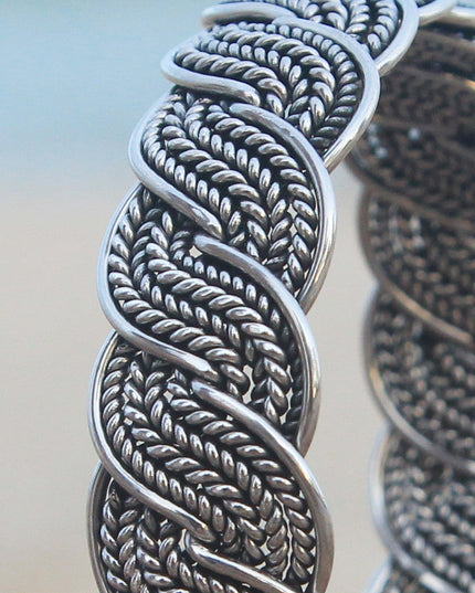 Chained Melody Braided Cuff Bracelet – Solid 925 Sterling Silver Unisex Design