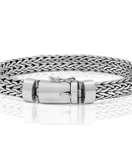 Silver Lightning 925 Sterling Silver Woven Bracelet – 9mm Wide, Double-Lock, Sizes 7.5–10.5, Made in Thailand