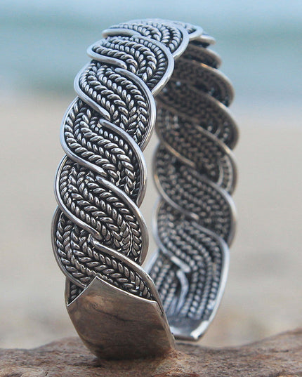 Chained Melody Braided Cuff Bracelet – Solid 925 Sterling Silver Unisex Design