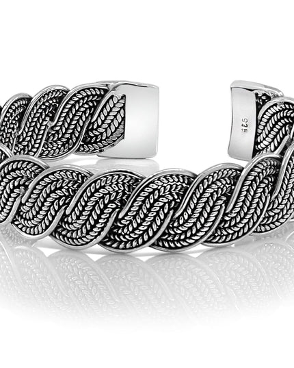 Chained Melody Braided Cuff Bracelet – Solid 925 Sterling Silver Unisex Design