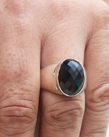 Onyx Pixel Ring – Sterling Silver Handmade Oval Onyx Statement Ring