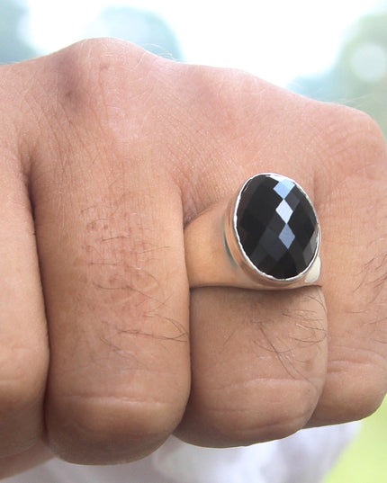 Onyx Pixel Ring – Sterling Silver Handmade Oval Onyx Statement Ring