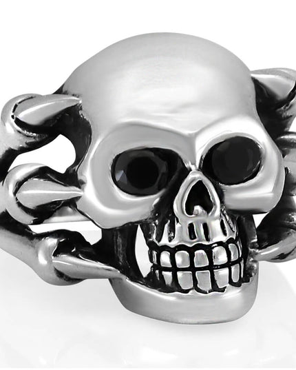 Claws Skull Ring – 925 Sterling Silver with Black CZ Stones