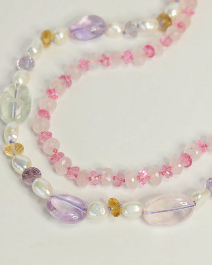 Rose Quartz Pink Topaz Necklace – Handcrafted with 14K Gold Corrugated Safety Clasp (Love & Healing Gemstones)