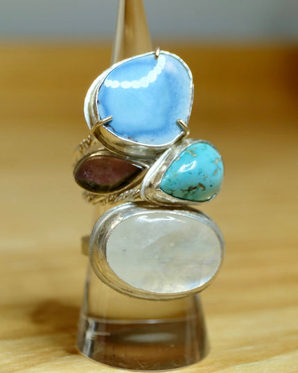 Rainbow Moonstone Ring – Large Oval 23x15mm Stone in Sterling Silver, Size 9