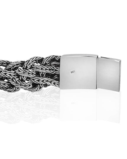 Victorian Flowers 925 Sterling Silver Braided Bracelet – 17mm Wide, Sizes 7–10.5, Made in Thailand