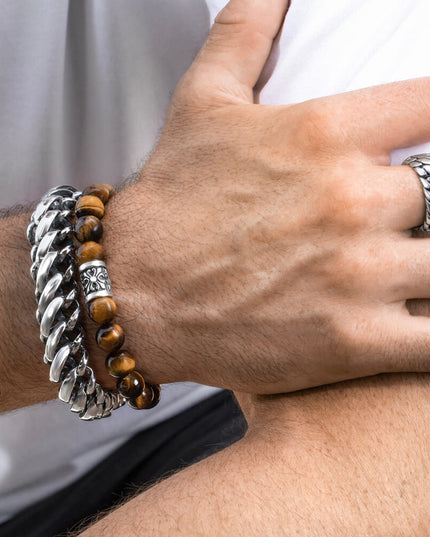 Round Snake Bracelet – Heavy 925 Sterling Silver Men’s Chain Cuff