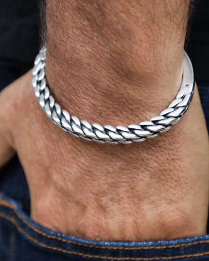 Silver Vector 925 Sterling Silver Unisex Cuff Bracelet – 6.5mm Wide, 49g, Free Size, Made in Thailand