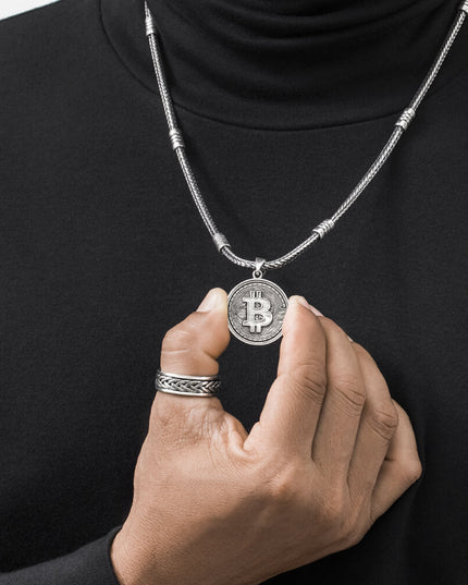 Sterling Silver Bitcoin Pendant – Solid 925 BTC Jewelry (28.8mm)