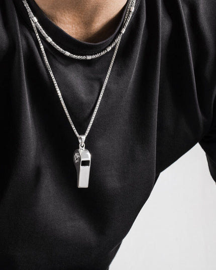 Silver Whistle 925 Sterling Silver Pendant with Fleur-de-Lis – Functional Design, 16x34mm, 18.5g