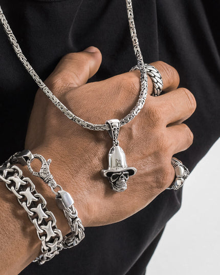 Gothic Hat Skull Pendant – 925 Sterling Silver, 1.05” x 1.39”, Unisex, Edgy Statement Jewelry, Gift Included