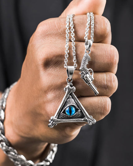 Masonic Eye Pendant – All-Seeing Eye, 925 Sterling Silver, Red or Blue, 38.6x30.3mm, with Recommended Chains