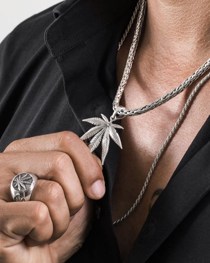 Sativa 925 Sterling Silver Marijuana Leaf Pendant – 39mm, 9.5g