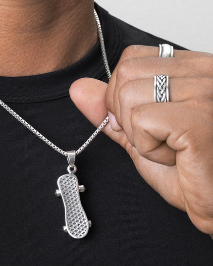 Silver Skateboard Pendant – 925 Sterling Silver Skate Jewelry for Skateboarders, Unisex Necklace Charm