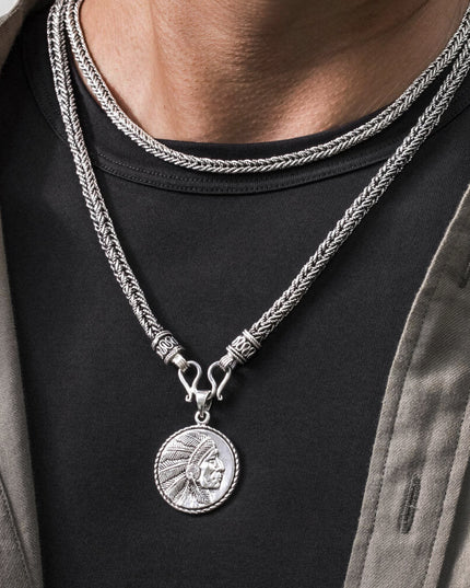 Sterling Silver Native American Chief Coin Pendant – Solid 925 (29.5mm, 14g)