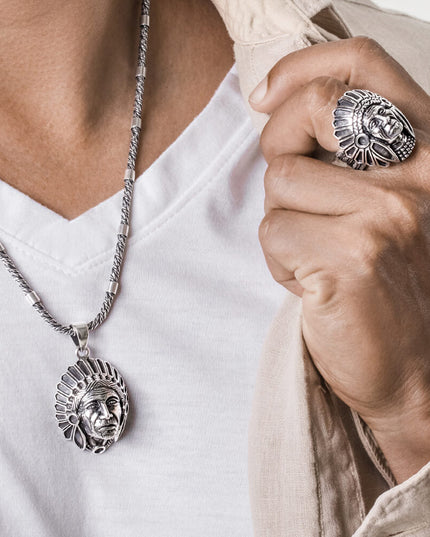 Apache Indian Chief Warrior Pendant – Solid 925 Sterling Silver
