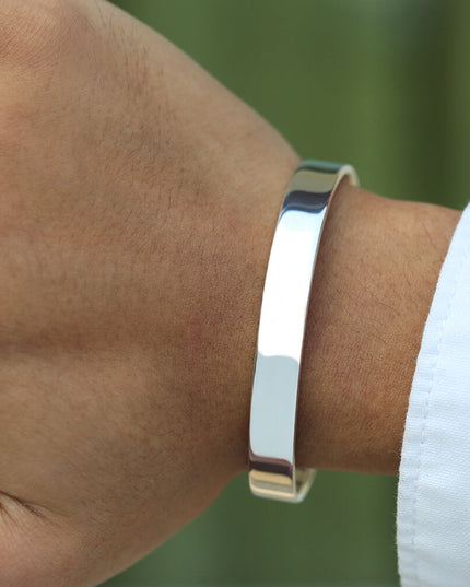 Classic Charm Sterling Silver Cuff Bracelet – Solid 925, Unisex Adjustable (9mm, 27g)