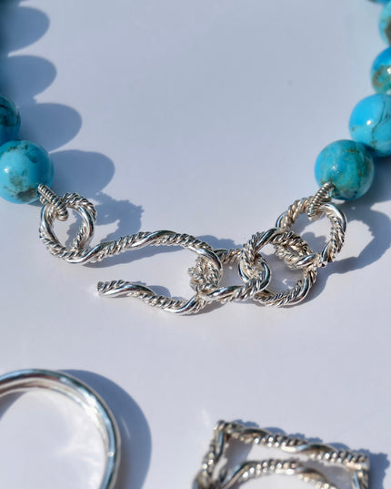 Turquoise Bead Bracelet – Genuine Kingman Turquoise, Sterling Silver Clasp, Hand-Knotted