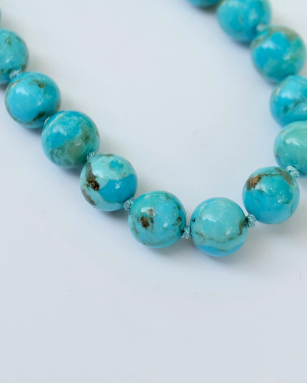 Turquoise Bead Bracelet – Genuine Kingman Turquoise, Sterling Silver Clasp, Hand-Knotted