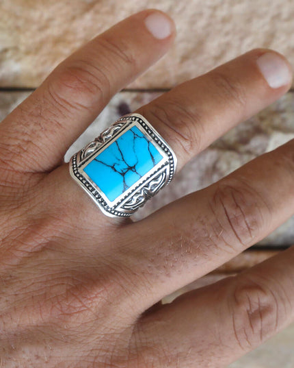 Malachite or Turquoise 925 Sterling Silver Ring – 20x13mm Stone, Sizes 8–15, Made in Thailand