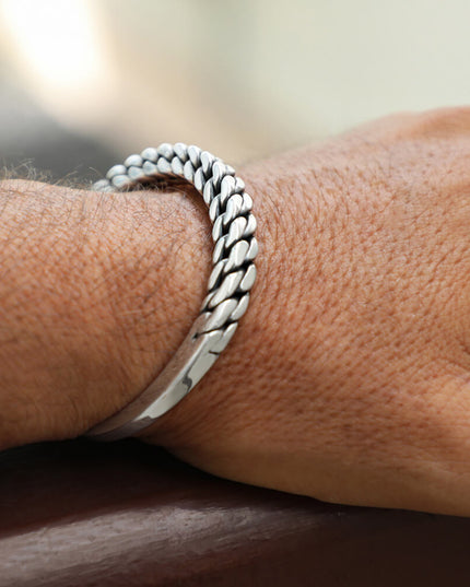 Silver Vector 925 Sterling Silver Unisex Cuff Bracelet – 6.5mm Wide, 49g, Free Size, Made in Thailand