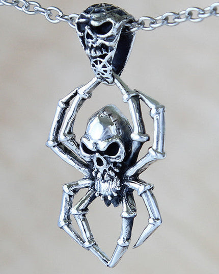 Spider Skull Pendant – Solid 925 Sterling Silver Gothic Jewelry