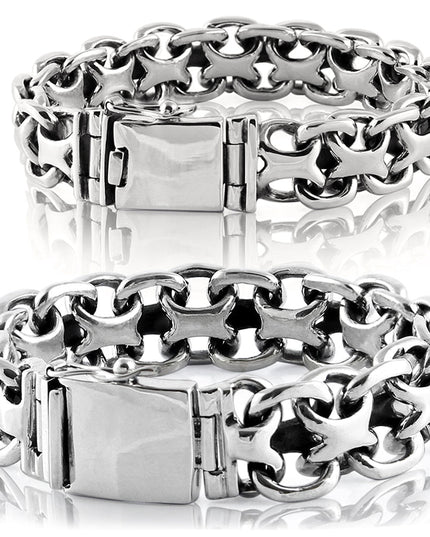 X Biker 925 Sterling Silver Heavy Bracelet – Thick 15mm / 20mm Wide, Double-Lock, Sizes 7–11, Made in Thailand