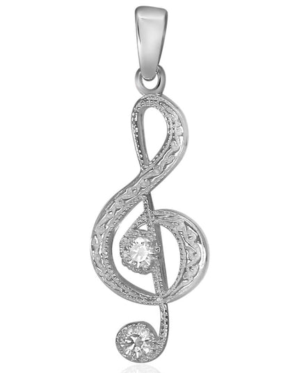 Sol Key Pendant – 925 Sterling Silver with Black & White Cubic Zirconia, 1.52” H x 0.59” W