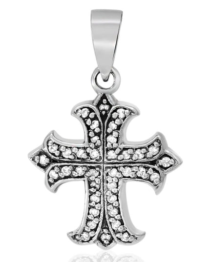 Black & White Cross Pendant – Sterling Silver with Cubic Zirconia