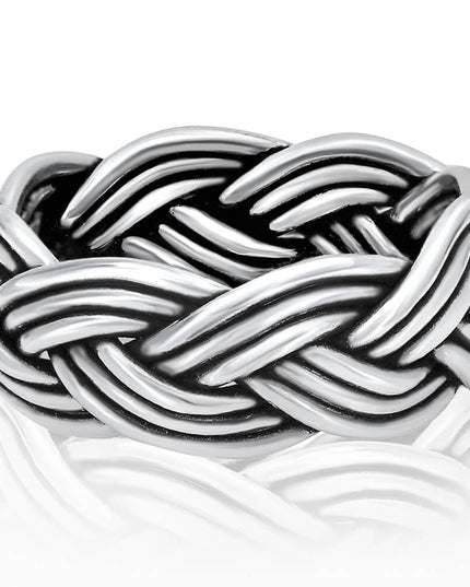 Wide Braid Ring – 925 Sterling Silver Braided Band for Men & Women, 9mm Thick Statement Ring