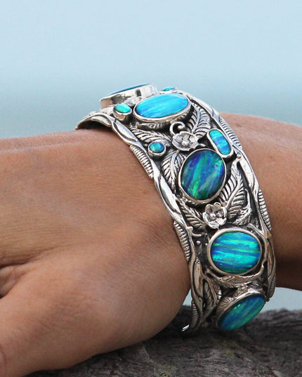 Blue Opal Sterling Silver Cuff Bracelet Handmade