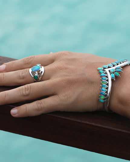 Blue Crown Cuff Bracelet – Sterling Silver with Genuine Blue Opals