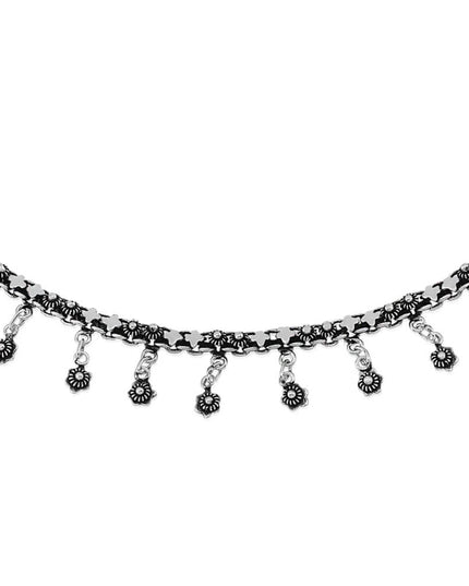 Wreath Anklet 925 Sterling Silver with Flower Design – 14.5mm Wide, Adjustable 10–11", 19g