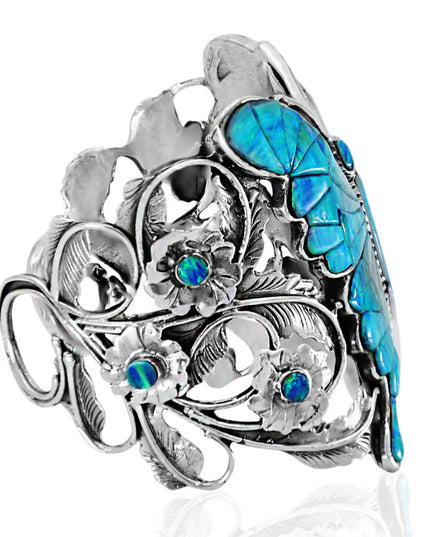 Blue Butterfly Cuff Bracelet – Sterling Silver with Genuine Blue Opal Stones