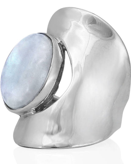 Moon Silver 925 Sterling Silver Women’s Ring with Moonstone – 25mm Length, Free Size