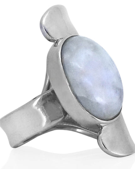 Moon Silver 925 Sterling Silver Women’s Ring with Moonstone – 25mm Length, Free Size