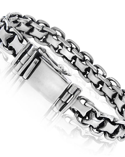 X Line Bracelet – 925 Sterling Silver 10mm Men’s Chain Bracelet with Double-Lock Safety