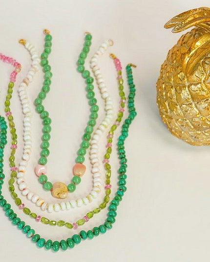Chrysoprase Beaded Candy Necklace 14K Gold