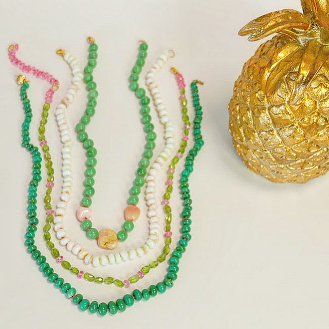 Chrysoprase Beaded Candy Necklace 14K Gold