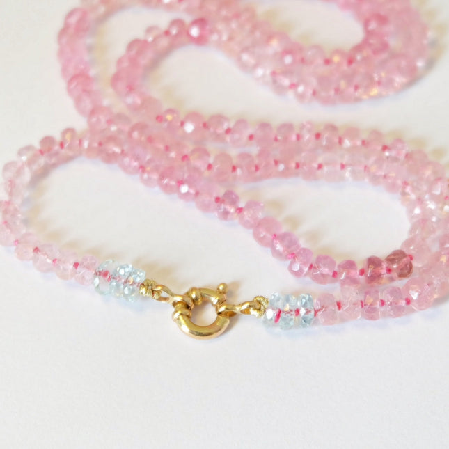 Pink Tourmaline Beaded Candy Necklace 14K Gold