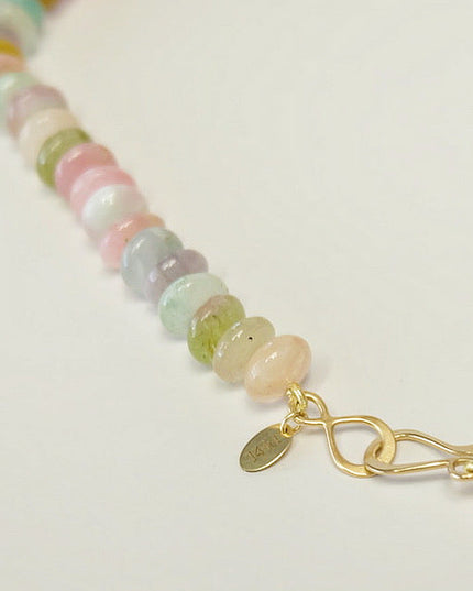 Watermelon Tourmaline Beaded Candy Necklace 14K Gold