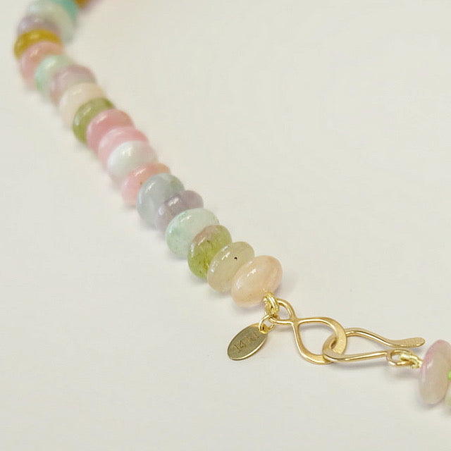 Watermelon Tourmaline Beaded Candy Necklace 14K Gold