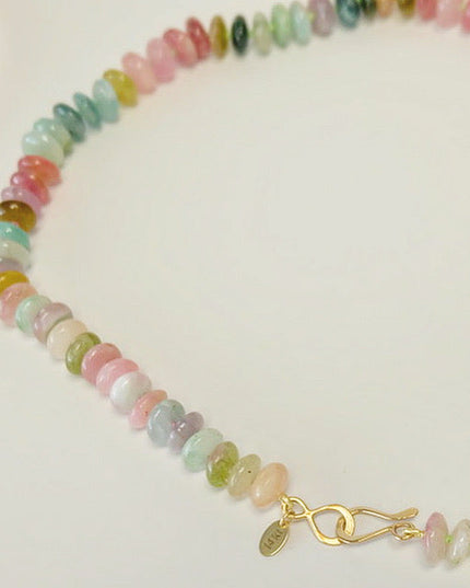 Watermelon Tourmaline Beaded Candy Necklace 14K Gold