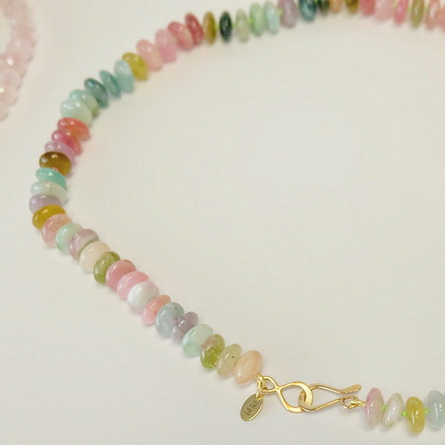 Watermelon Tourmaline Beaded Candy Necklace 14K Gold