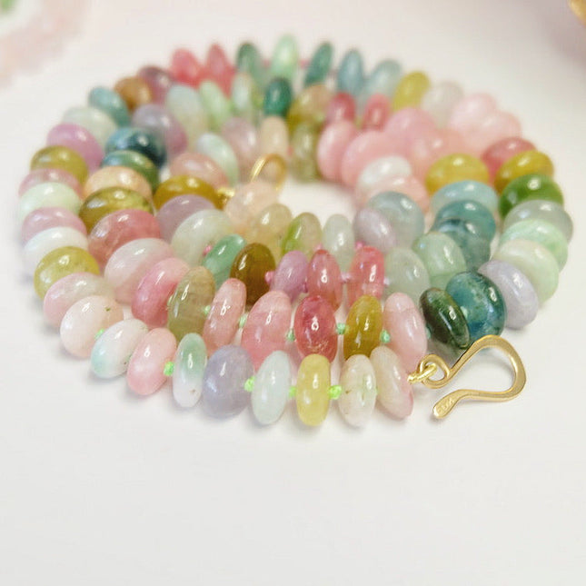Watermelon Tourmaline Beaded Candy Necklace 14K Gold