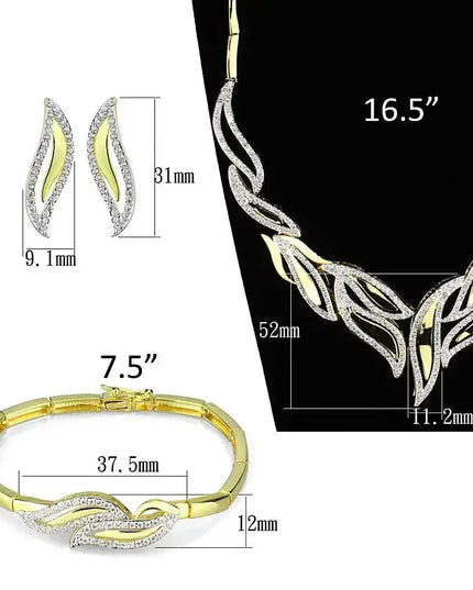 3W941 - Gold+Rhodium Brass Jewelry Sets with AAA Grade CZ  in Clear