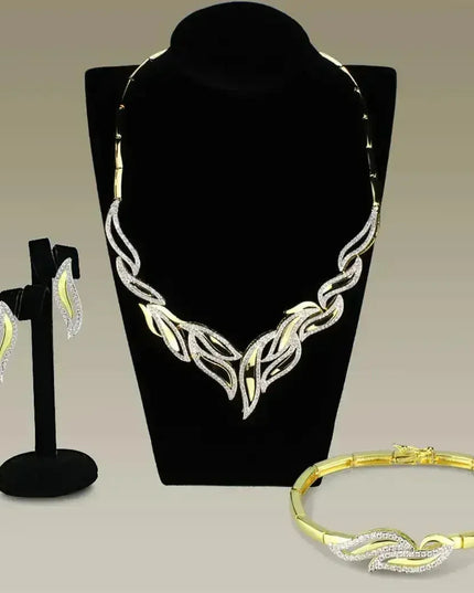 3W941 - Gold+Rhodium Brass Jewelry Sets with AAA Grade CZ  in Clear