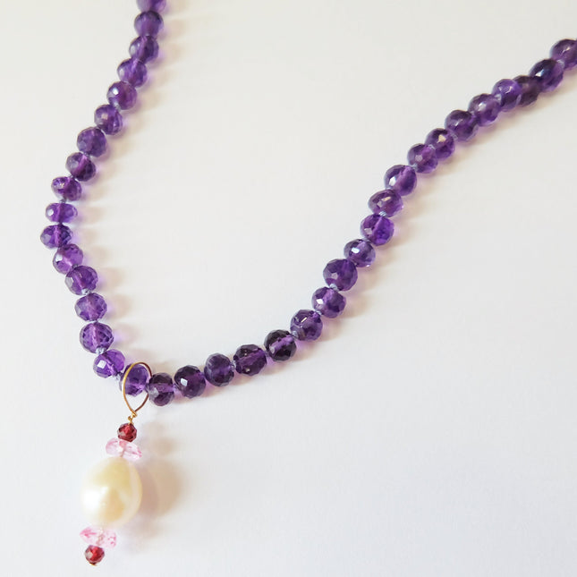 Amethyst Necklace with Pearl Topaz Charms